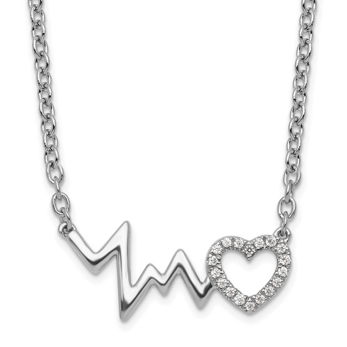White Ice Sterling Silver Rhodium-plated 18 Inch Diamond Heart with Heartbeat Necklace