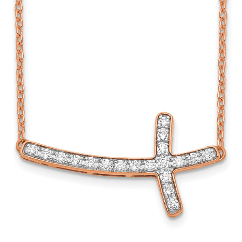 14k Rose Gold Diamond Sideways Cross 18in Necklace