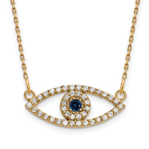 14k Small Necklace Diamond and Sapphire Evil Eye