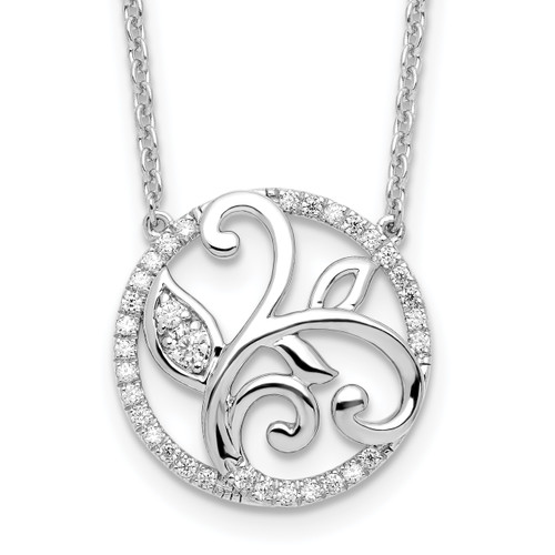 14K White Gold Lab Grown Diamond Floral Circle Necklace