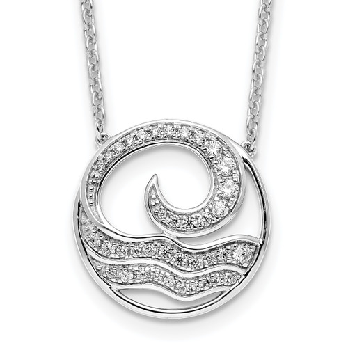 14K White Gold Lab Grown Diamond Ocean in Circle Necklace