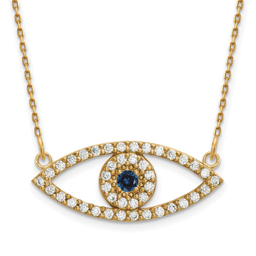 14k Medium Necklace Diamond and Sapphire Evil Eye