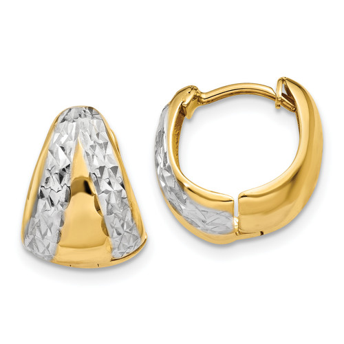 14k White Gold Diamond-cut Hoop Earrings TL569