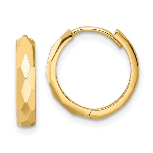 14k Rose Gold Polished Faceted 3x15mm Hinged Hoop Earrings TM815R