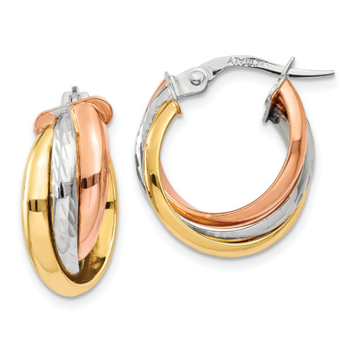 14k White Gold Satin and Diamond-cut Hoop Earrings TF727