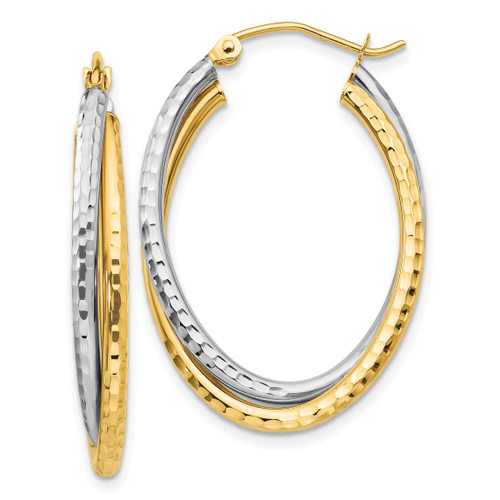 14k Two-tone Diamond-cut Polished Oval Hoop EarringTF479