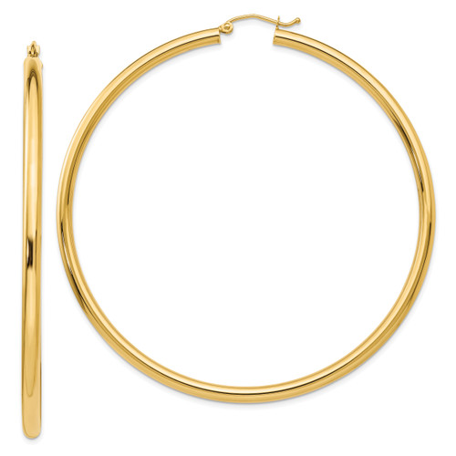 14k Polished 3x70mm Lightweight Round Tube Hoop Earrings TF552L