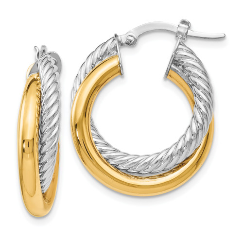 Leslie's 14K Two-tone Polished and Textured Hoop Earrings
