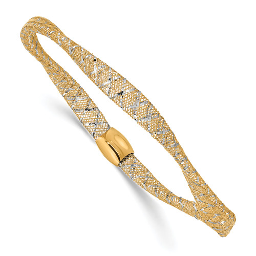 14K Two-tone Gold Woven Fancy Mesh Stretch Bracelet