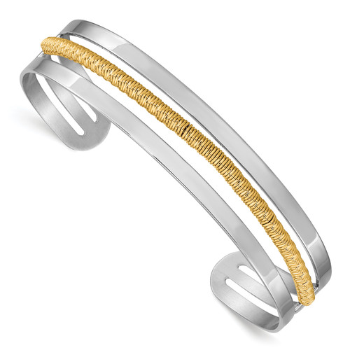 Sterling Silver Rhodium-plated and Gold-plated Bar Cuff Bangle