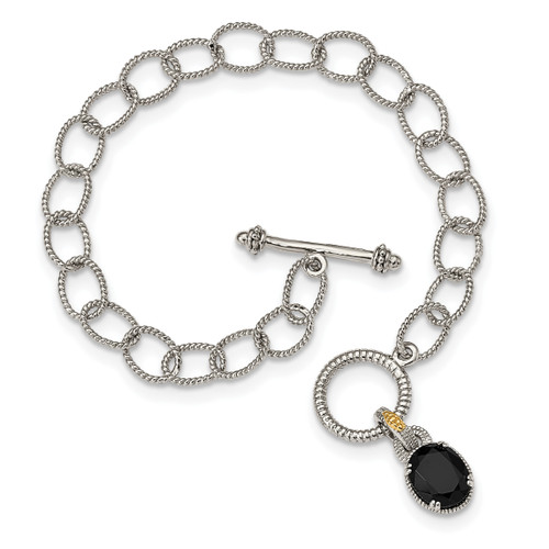Shey Couture Sterling Silver with 14K Accent 7.5 Inch Black Onyx Toggle Bracelet