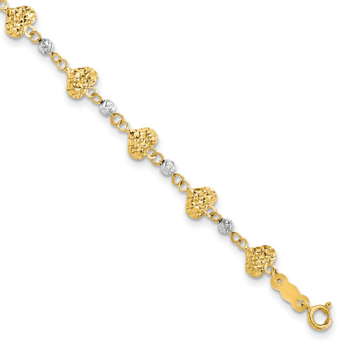 14K Two Tone D/C Heart Link Bracelet