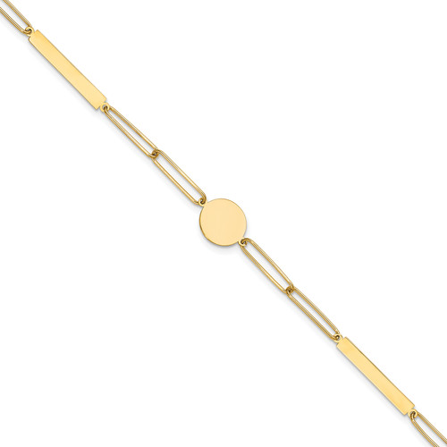 14K Polished Paperclip Link with Circle and Bar 8.25in Bracelet