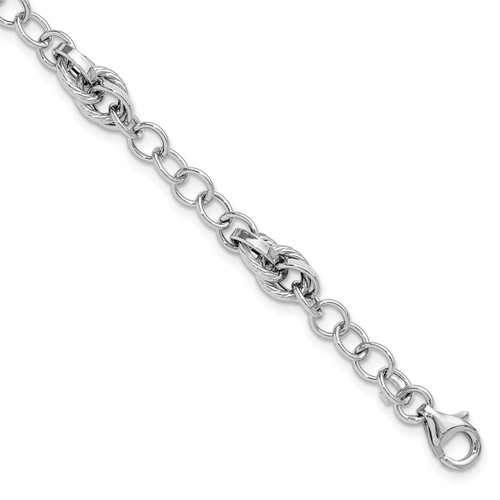 14K White Gold Polished and Textured Fancy Link Bracelet