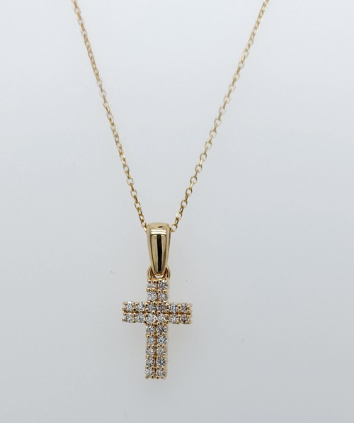 14K Yellow Gold Diamond Cross Necklace 0.30 CTW