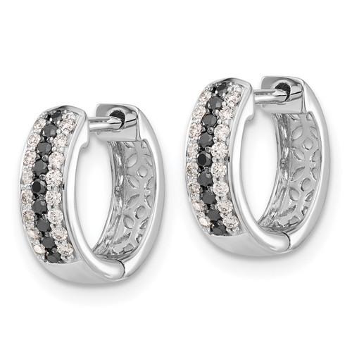 14k White Gold Black and White Diamond Hinged Hoop Earrings