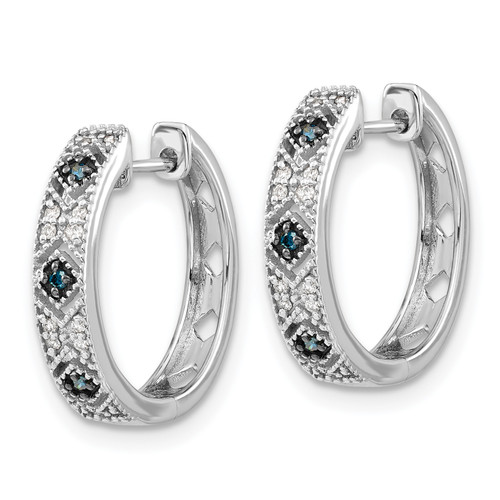 14k White Gold Blue/White Diamond Hinged Hoop Earrings