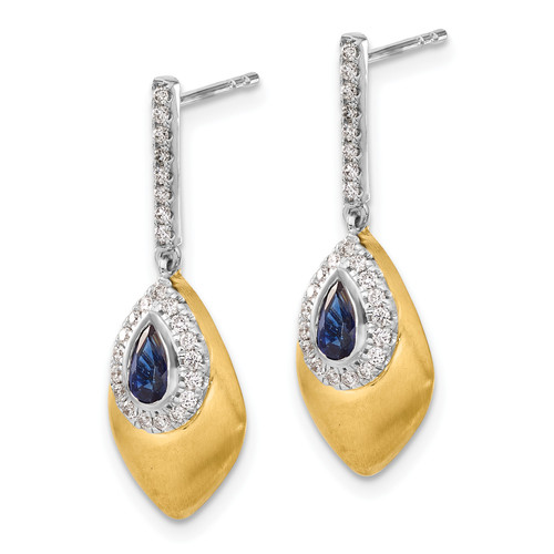 14k Two-tone Sapphire and Diamond Dangle Earrings