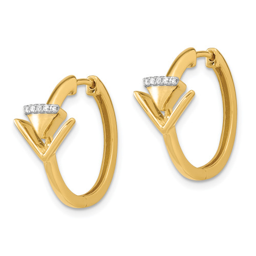 14k Satin/Polished Diamond Triangle Hinged Hoop Earrings