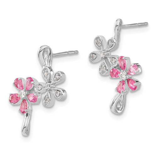 14k White Gold Diamond and Pink Tourmaline Flower Earrings