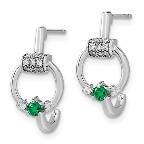 14k White Gold Diamond and Emerald Circle J-hoop Earrings