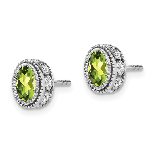 14k White Gold Oval Peridot and Diamond Earrings