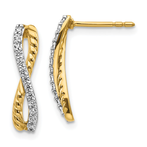 14k Two-tone Diamond Fancy Twist Post Earrings