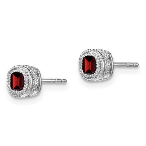 14k White Gold Cushion Garnet and Diamond Earrings