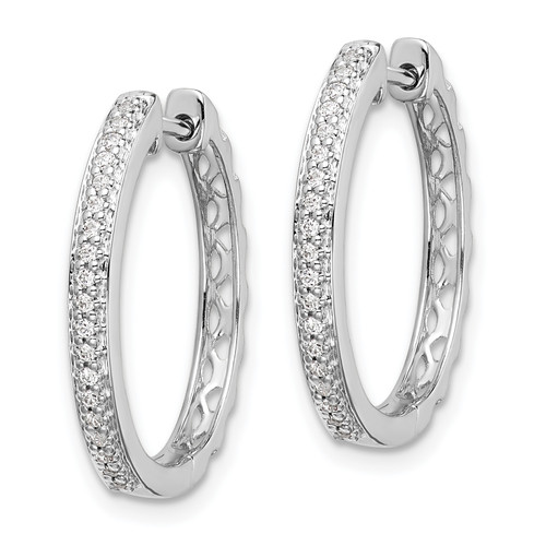 14k White Gold Diamond 2mm Hinged Hoop Earrings