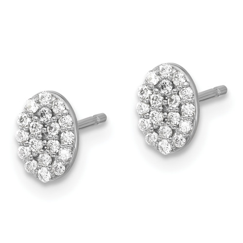 14k White Gold Diamond Cluster Oval Earrings