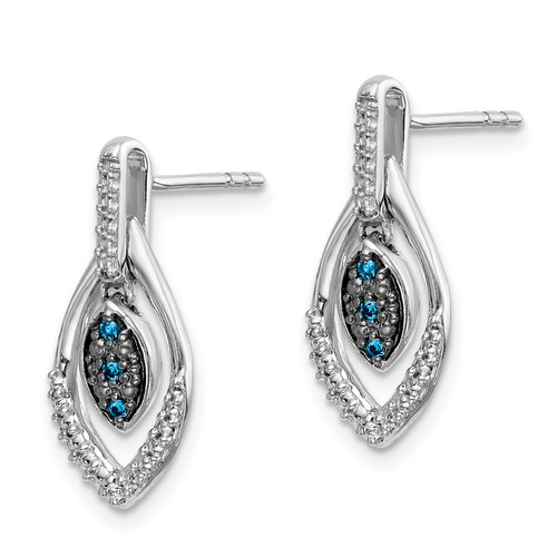 14k White Gold Blue and White Diamond Dangle Post Earrings