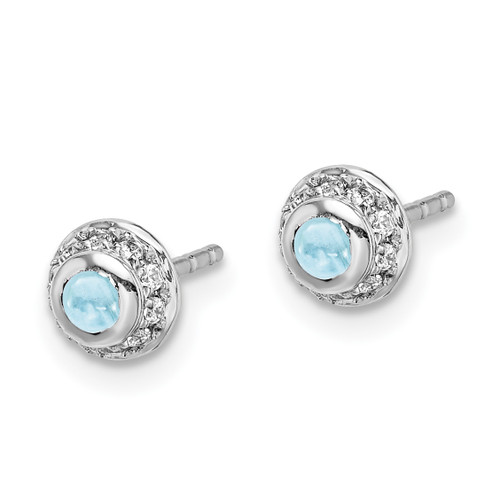 14k White Gold Diamond and Cabochon Aquamarine Earrings