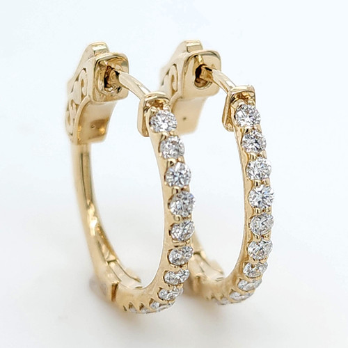 14K Yellow Gold Diamond Hoop Earrings 0.55 CTW