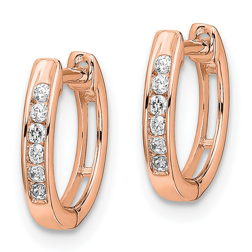 14k Rose Gold Polished Diamond Hinged Hoop Earrings