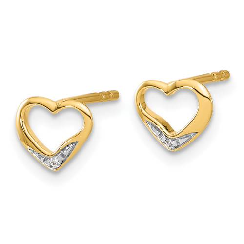 14k and Rhodium Diamond Heart Post Earrings