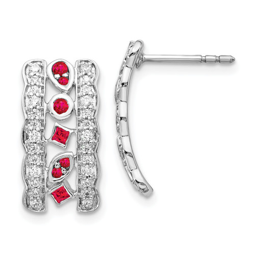 14k White Gold Diamond & Ruby Fancy Earrings