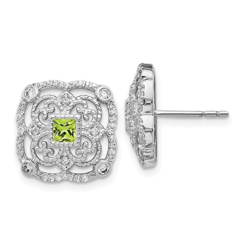 14k White Gold Diamond & Peridot Fancy Earrings