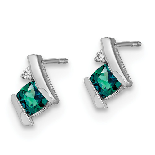 14K White Gold Cushion Cr. Alexandrite and Diamond Earrings