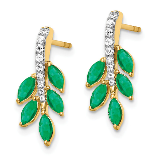 14k Emerald and Diamond Leaf Earrings