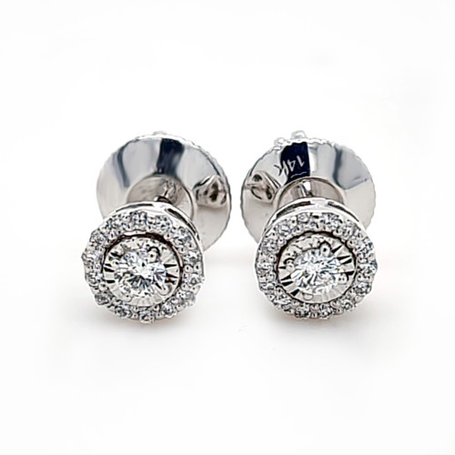 Diamond Halo Earrings in 14K White Gold  0.30 CTW