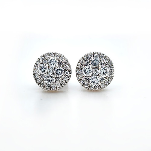 Diamond Cluster Flower Stud Earrings in 14K White Gold  0.60 CTW