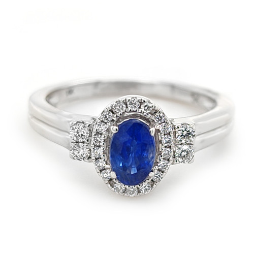 14KT White Gold Diamond and Sapphire Halo Ring  0.95 CTW