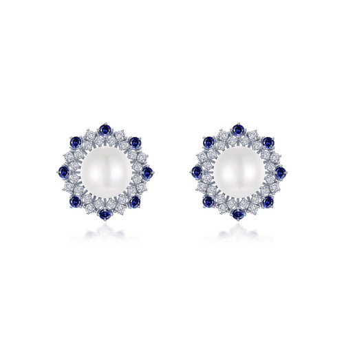 Lafonn Cultured Freshwater Pearl Sunburst Halo Stud Earrings