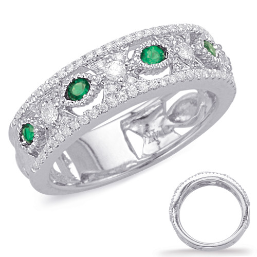 White Gold Emerald & Diamond Ring in 14K White Gold  C4606-EWG