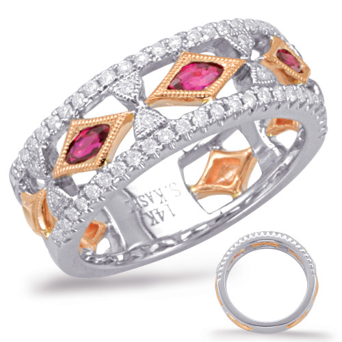Rose & White Gold Ruby & Diamond Ring in 14K Rose and White Gold  C5811-RRW