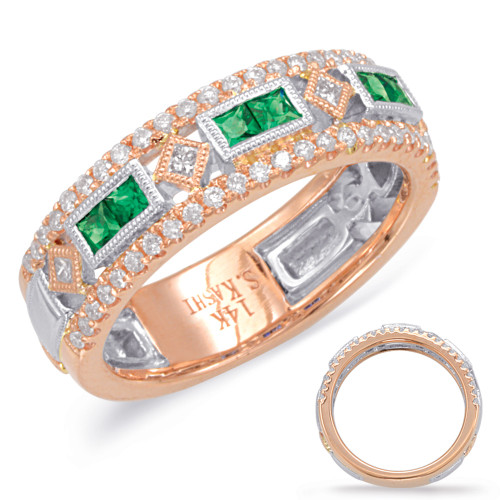 Rose & White Gold Emerald & Diamond Ring in 14K Rose and White Gold  C5813-ERW