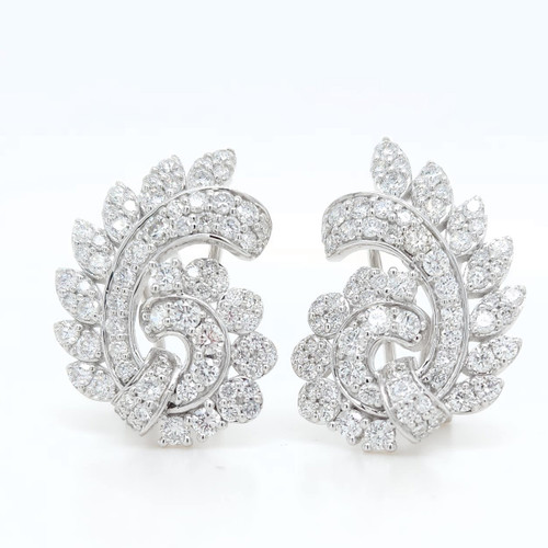 14KT White Gold Round Cut Diamond Vintage Style Earrings 2.30 CTW