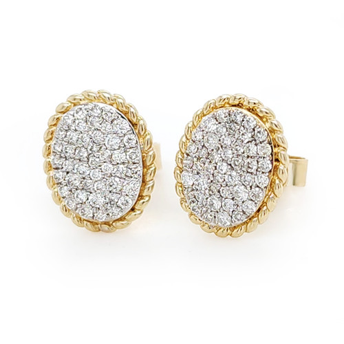 14KT Yellow Gold Oval Pave Diamond Earrings 0.50 CTW