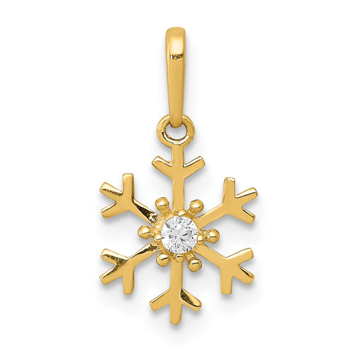 14KT Gold  Polished Cubic Zirconia Snowflake Charm