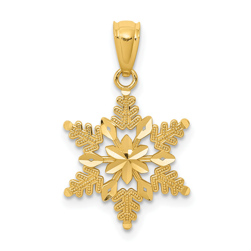 14KT Gold  Diamond-cut Polished Snowflake Pendant